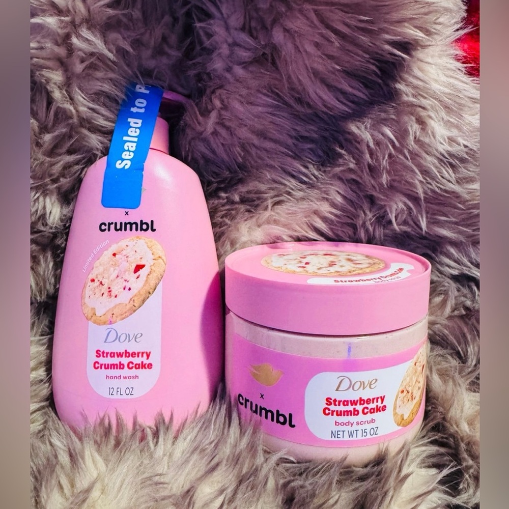 🍰SOLD🍰 Crumbl X dove collab hand soap and body scrub in strawberry crumb cake